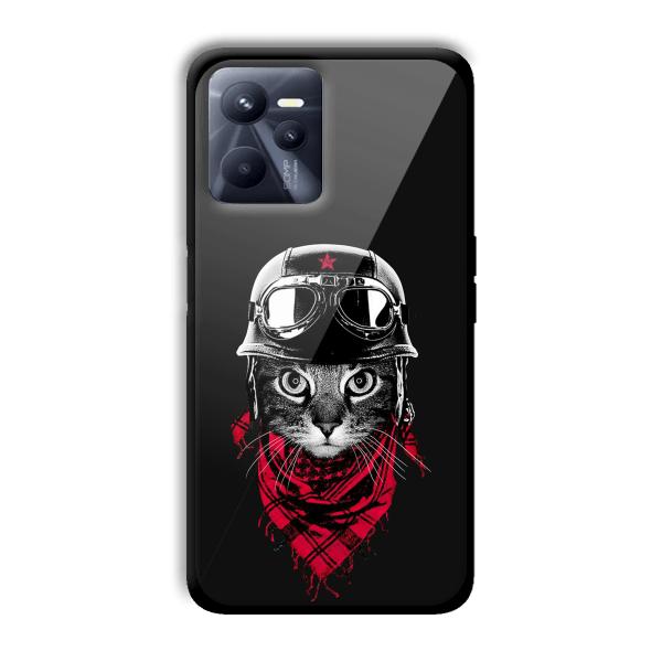 Rider Cat Customized Printed Glass Back Cover for Realme C35