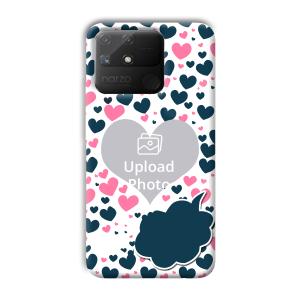 Blue & Pink Hearts Customized Printed Back Cover for Realme Narzo 50A