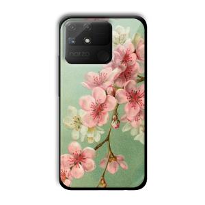 Pink Flowers Customized Printed Glass Back Cover for Realme Narzo 50A