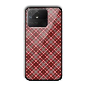 Red Checks Customized Printed Glass Back Cover for Realme Narzo 50A
