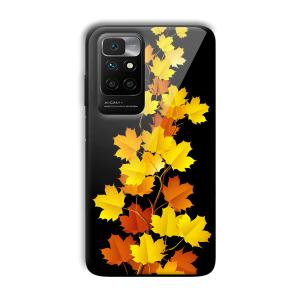 Golden Leaves Customized Printed Glass Back Cover for Xiaomi Redmi 10 Prime 2022