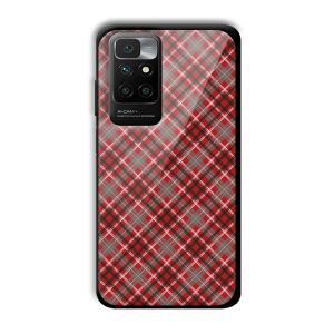 Red Checks Customized Printed Glass Back Cover for Redmi 10 Prime