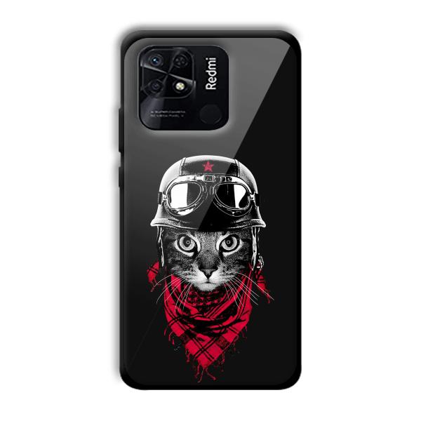 Rider Cat Customized Printed Glass Back Cover for Xiaomi Redmi 10