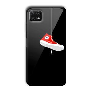 Red Sneaker Customized Printed Glass Back Cover for Samsung Galaxy A22
