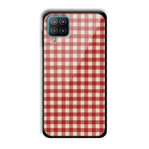 Red Checks Customized Printed Glass Back Cover for Samsung Galaxy F12