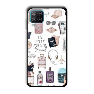 Eat Sleep Breathe Travel Customized Printed Glass Back Cover for Samsung Galaxy F12