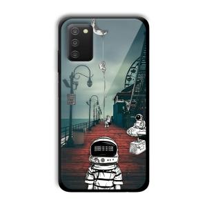 Little Astronaut Customized Printed Glass Back Cover for Samsung Galaxy A03s