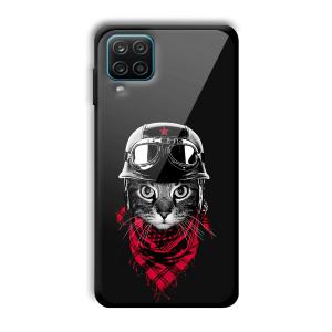 Rider Cat Customized Printed Glass Back Cover for Samsung Galaxy A12