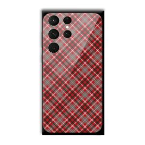 Red Checks Customized Printed Glass Back Cover for Samsung Galaxy S23 Ultra