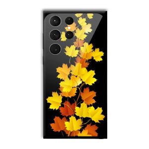 Golden Leaves Customized Printed Glass Back Cover for Samsung Galaxy S23 Ultra