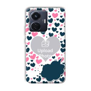 Blue & Pink Hearts Customized Printed Back Cover for Vivo T1