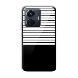 White and Black Stripes Customized Printed Glass Back Cover for Vivo T1