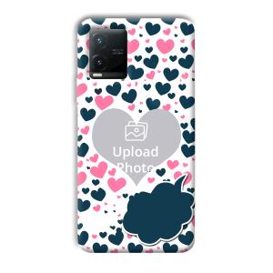 Blue & Pink Hearts Customized Printed Back Cover for Vivo T1x