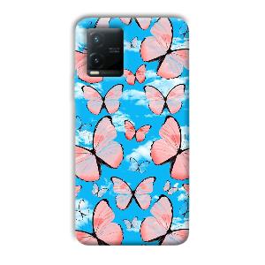 Pink Butterflies Phone Customized Printed Back Cover for Vivo T1x