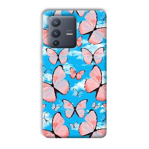 Pink Butterflies Phone Customized Printed Back Cover for Vivo V23 Pro