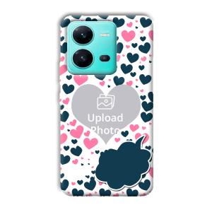 Blue & Pink Hearts Customized Printed Back Cover for Vivo V25 5G