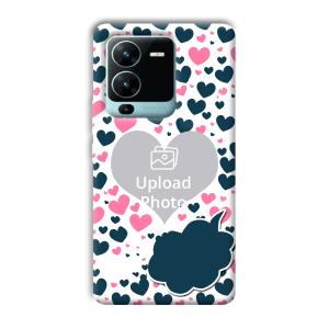 Blue & Pink Hearts Customized Printed Back Cover for Vivo V25 Pro