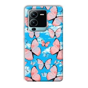 Pink Butterflies Phone Customized Printed Back Cover for Vivo V25 Pro
