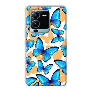 Blue Butterflies Phone Customized Printed Back Cover for Vivo V25 Pro
