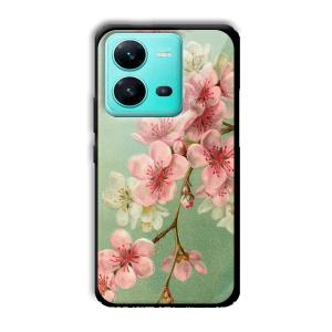 Pink Flowers Customized Printed Glass Back Cover for Vivo V25 5G