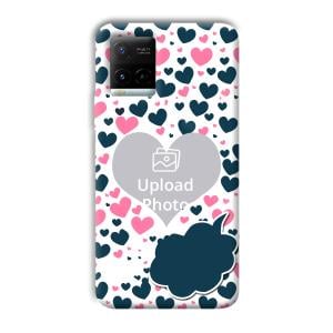 Blue & Pink Hearts Customized Printed Back Cover for Vivo Y21G