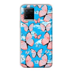 Pink Butterflies Phone Customized Printed Back Cover for Vivo Y21G