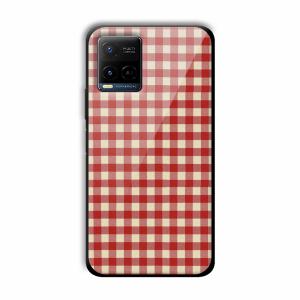 Red Checks Customized Printed Glass Back Cover for Vivo Y21