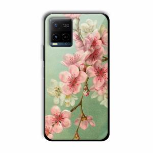 Pink Flowers Customized Printed Glass Back Cover for Vivo Y21
