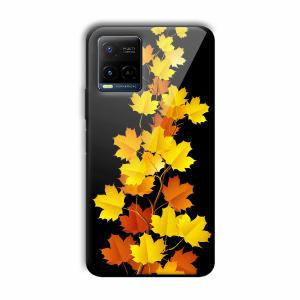 Golden Leaves Customized Printed Glass Back Cover for Vivo Y21