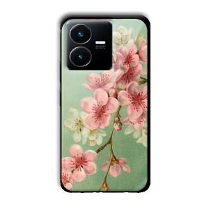 Pink Flowers Customized Printed Glass Back Cover for Vivo Y22