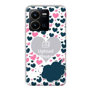 Blue & Pink Hearts Customized Printed Back Cover for Vivo Y35