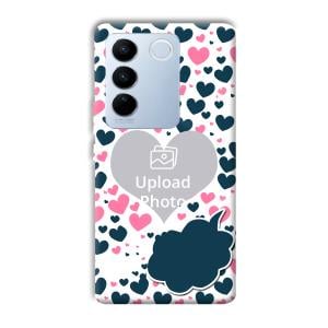 Blue & Pink Hearts Customized Printed Back Cover for Vivo V27