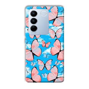 Pink Butterflies Phone Customized Printed Back Cover for Vivo V27 Pro