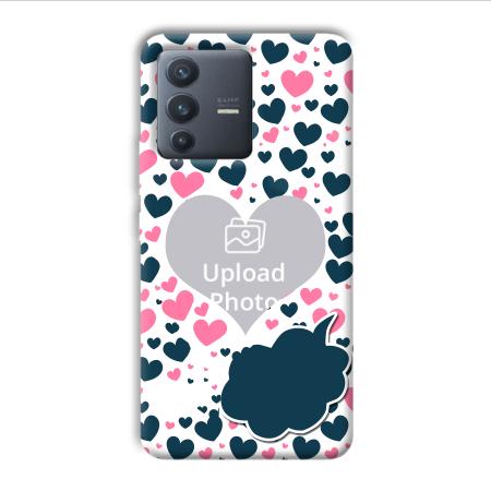 Blue & Pink Hearts Customized Printed Back Case for Vivo V23