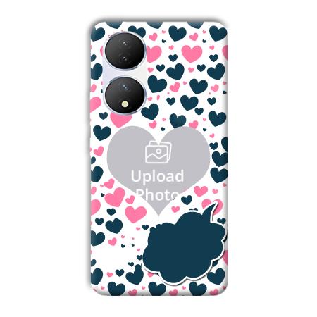 Blue & Pink Hearts Customized Printed Back Case for Vivo Y100