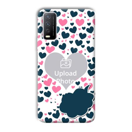 Blue & Pink Hearts Customized Printed Back Case for Vivo Y12s