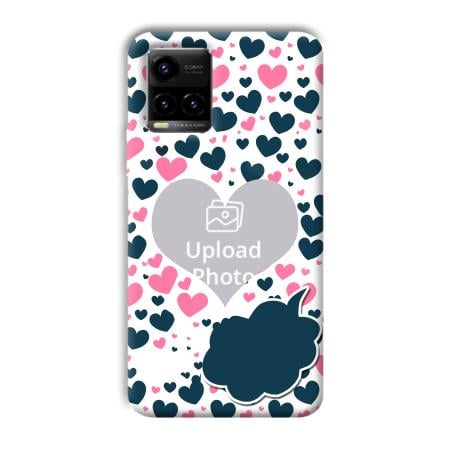 Blue & Pink Hearts Customized Printed Back Case for Vivo Y33T