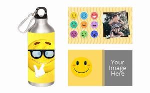 Emoji Design Customized Photo Printed Sipper Water Bottle - Silver