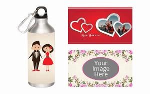 Love Design Customized Photo Printed Sipper Water Bottle - Silver