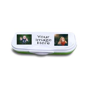 Green Customized Photo Printed Curved Geometry Pencil Box