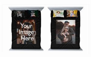 Black Customized Photo Printed Double Bed Sheet with 2 Pillow Covers