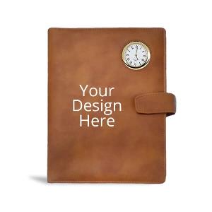 Customized Leather Notebook Diary with Watch and Calculator - Brown