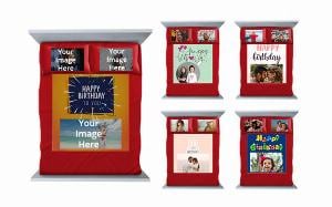 Birthday Design Customized Photo Printed Double Bed Sheet with 2 Pillow Covers - Maroon