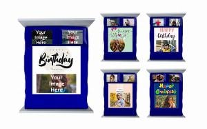Birthday Design Customized Photo Printed Double Bed Sheet with 2 Pillow Covers - Blue