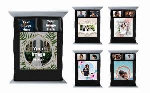 Wedding Design Customized Photo Printed Double Bed Sheet with 2 Pillow Covers - Black