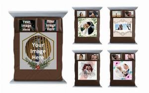 Wedding Design Customized Photo Printed Double Bed Sheet with 2 Pillow Covers - Coffee Brown