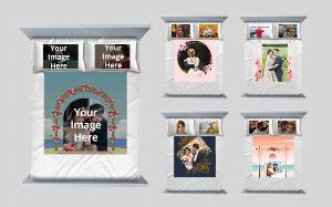 Wedding Design Customized Photo Printed Double Bed Sheet with 2 Pillow Covers - White