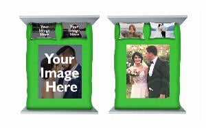 Green Customized Photo Printed Double Bed Sheet with 2 Pillow Covers