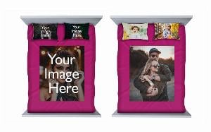 Magenta Customized Photo Printed Double Bed Sheet with 2 Pillow Covers
