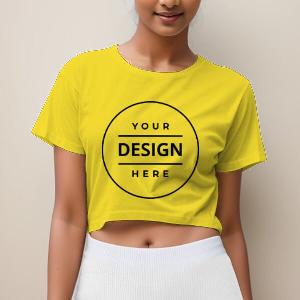 Yellow Customized Half Sleeve Cotton Women's Crop Top T-Shirt